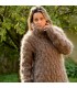 Cable Hand Knit Mohair Sweater Light Brown Fuzzy Turtleneck Handgestrickt pullover by Extravagantza
