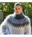 Icelandic Hand Knit Mohair Sweater Light Blue Gray Fuzzy Turtleneck pullover