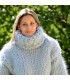 Hand Knit Mohair Sweater very light grey Fuzzy Turtleneck handmade 20 strands by Extravagantza Handgestrickt pullover