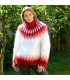 Icelandic Hand Knit Mohair Sweater White Red Fuzzy handmade Turtleneck Handgestrickte pullover