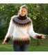 Icelandic Hand Knit Mohair Sweater White Brown Fuzzy handmade Turtleneck Handgestrickte pullover