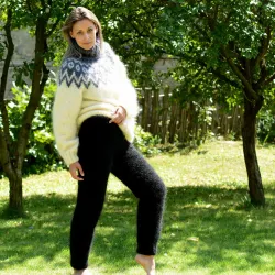 New Hand Knitted Mohair pants black Handgestrickt handmade pullover by Extravagantza