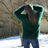 Hand Knit Mohair Sweater Dark Green Fuzzy Turtleneck Handgestrickte pullover by Extravagantza