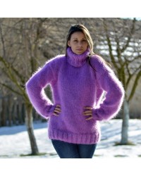 Hand Knit Mohair Sweater Lilac Fuzzy Turtleneck Handgestrickte pullover by Extravagantza