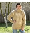 Beige Hand Knitted 100 % Wool Sweater Turtleneck Pullover