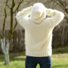 Hand Knit Mohair Sweater White hooded Fuzzy Handmade Turtleneck Handgestrickt pullover by Extravagantza