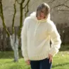 Hand Knit Mohair Sweater White hooded Fuzzy Handmade Turtleneck Handgestrickt pullover by Extravagantza