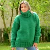 Green Hand Knitted 100 % wool Sweater turtleneck Handgestrickt handmade pullover by Extravagantza