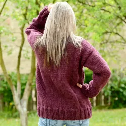 Very dark red Hand Knitted 100 % wool Sweater turtleneck Handgestrickt handmade pullover by Extravagantza