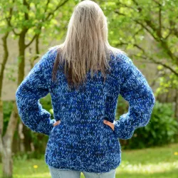 3 strands Blue mix Hand Knitted 100 % wool Sweater turtleneck Handgestrickt handmade pullover by Extravagantza