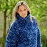 3 strands Blue mix Hand Knitted 100 % wool Sweater turtleneck Handgestrickt handmade pullover by Extravagantza