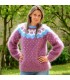Icelandic Hand Knit Mohair Sweater Lilac White Blue Fuzzy handmade Crew neck Handgestrickte pullover