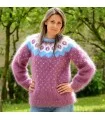 Icelandic / Nordic Hand Knit Mohair Sweater Lilac Blue White Fuzzy Crew neck Pullover
