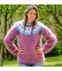 Icelandic Hand Knit Mohair Sweater Lilac White Blue Fuzzy handmade Crew neck Handgestrickte pullover