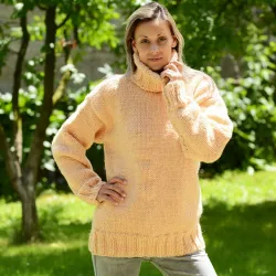 Light Peach Hand Knitted 100 % wool Sweater turtleneck Handgestrickt handmade pullover by Extravagantza