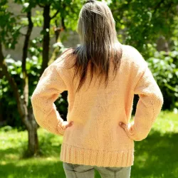 Light Peach Hand Knitted 100 % wool Sweater turtleneck Handgestrickt handmade pullover by Extravagantza