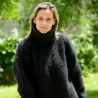 Black Hand Knitted 100 % wool Sweater turtleneck Handgestrickt handmade pullover by Extravagantza