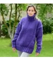 Blue Lilac Hand Knit 100 % Wool Sweater Turtleneck Pullover