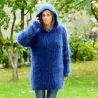 Ribbed Hand Knit Mohair Sweater black hooded Fuzzy Turtleneck Handgestrickt pullover by Extravagantza