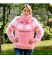 Icelandic / Nordic Hand Knit Mohair Sweater Pink White Red Fuzzy Turtleneck Pullover