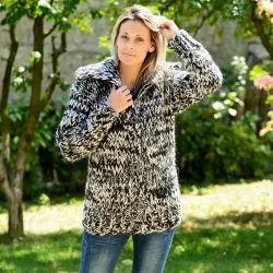 Super Thick hand knitted High Quality 100 % pure wool Turtleneck design cardigan black and white color by Extravagantza