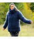 20 strands heavy weight chunky hand knitted mohair sweater turtleneck dark blue black mix color plain design by Extravagantza