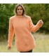 Cable hand knitted 100 % wool sweater handmade crew neck peach color by Extravagantza