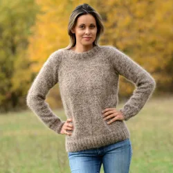 Hand Knit 100% pure angora Sweater Brown Beige mix  Fuzzy Turtleneck Handgestrickte pullover by Extravagantza