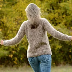 Hand Knit 100% pure angora Sweater Brown Beige mix  Fuzzy Turtleneck Handgestrickte pullover by Extravagantza