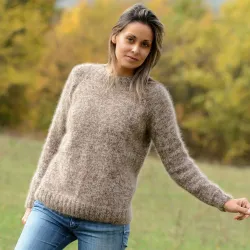 Hand Knit 100% pure angora Sweater Brown Beige mix  Fuzzy Turtleneck Handgestrickte pullover by Extravagantza