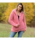 Super Thick Hand Knitted High Quality 100 % Pure Wool Hooded Cardigan pink color