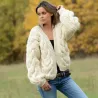 Chunky cable Hand Knit 100 % Wool Cardigan white V-neck