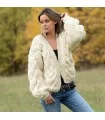 Chunky Cable Hand Knit 100 % Wool Cardigan White V-neck Jacket