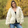 Chunky cable Hand Knit 100 % Wool Cardigan white V-neck