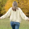 Chunky cable Hand Knit 100 % Wool Cardigan white V-neck
