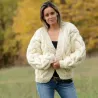 Chunky cable Hand Knit 100 % Wool Cardigan white V-neck