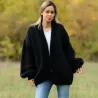 Oversized Chunky Cable Hand Knit 100 % Wool Cardigan black V-neck