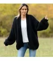 Oversized Chunky Cable Hand Knitted 100 % Wool Cardigan Black V-neck Jacket