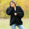 Oversized Chunky Cable Hand Knit 100 % Wool Cardigan black V-neck