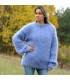 Hand Knit Mohair Sweater Light Blue Fuzzy Cable Crew neck Pullover