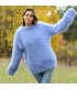 Hand Knit Mohair Sweater Light Blue Fuzzy Cable Crew neck Pullover