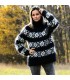 Icelandic Hand Knit Mohair and wool  Sweater Black and White Fuzzy Turtleneck
