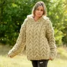 Cable Chunky hand knitted 100 % pure wool hooded sweater beige color by Extravagantza