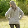 Cable hand knitted 100 % wool sweater handmade turtleneck Light Grey color by Extravagantza