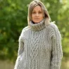 Cable hand knitted 100 % wool sweater handmade turtleneck Light Grey color by Extravagantza