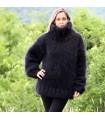 Hand Knit Mohair Sweater Black color Fuzzy Turtleneck 10 strands