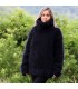 Hand Knit Mohair Sweater Black color Fuzzy Turtleneck 10 strands