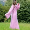 Hand Knitted Mohair Dress Pink Color Fetish Boat neck by EXTRAVAGANTZA