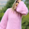 Hand Knitted Mohair Dress Pink Color Fetish Boat neck by EXTRAVAGANTZA