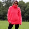 Hand Knit Mohair Sweater Neon Pink Color Fuzzy Turtleneck
